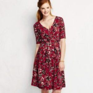 GUC Lands' End Red Floral Elbow Sleeve Fit & Flare Dress - Size L